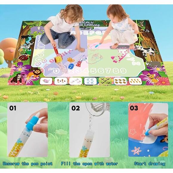 Magic Water Doodle Drawing Mat with Stamps, Roller & Backpack- No Mess - Picture 4 of 6